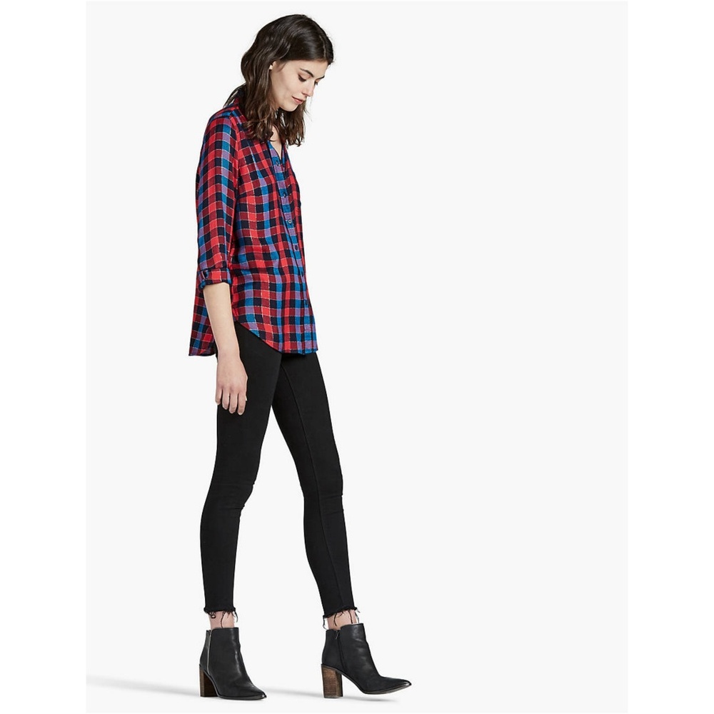 NWT Lucky Brand Plaid Buttoned Back Overlay Shirt - Picture 2 of 3